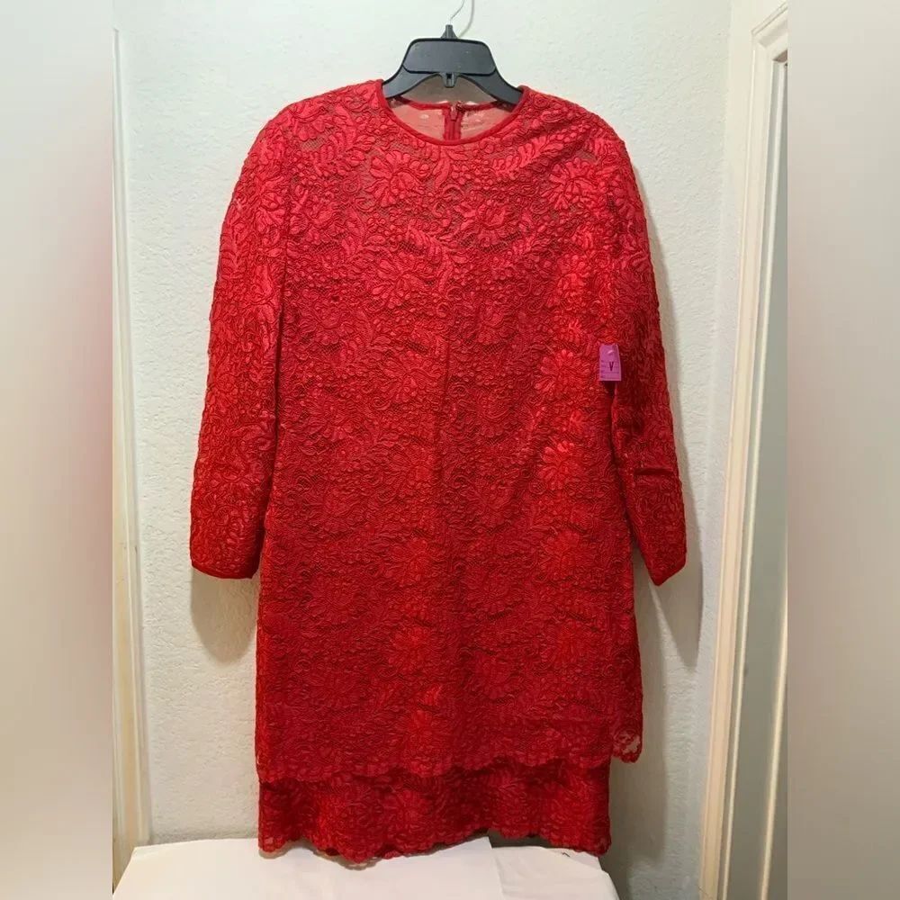 WILLIAM PEARSON Vintage Red Linen Lined 3/4 Sleeve Dress Size L